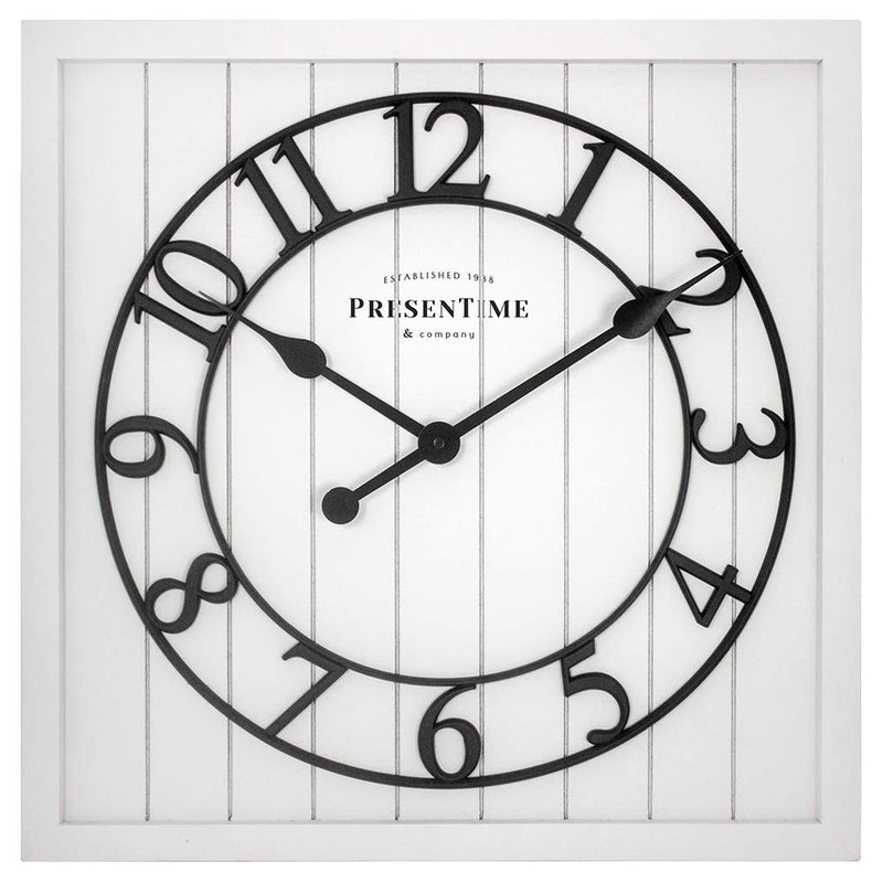 Presentime Presentime  Co 21 Farmhouse Square Shiplap Barn Door Wood Clock  White Arabic Numeral Home DecorationWall DecorationFarmhouse Dcor for Living Room Dining Room and Entryway 