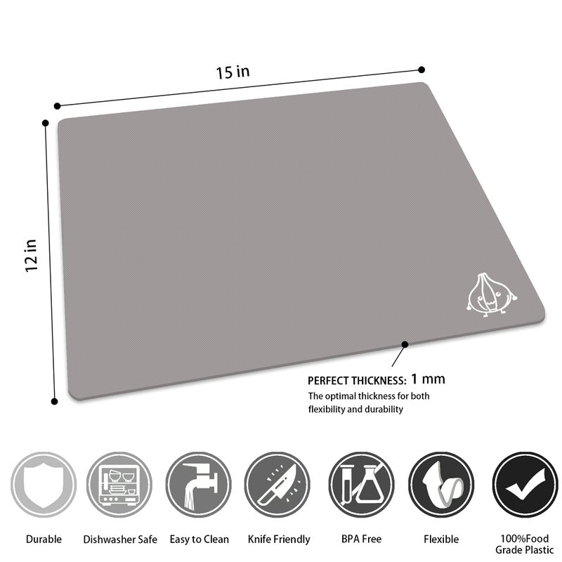 ZVP Flexible Plastic Cutting Boards for Kitchen Set of 3, Color Coded Cutting Mats, Non-Slip Cutting Boards for Meat, Dishwasher Safe, Gray - Image 3