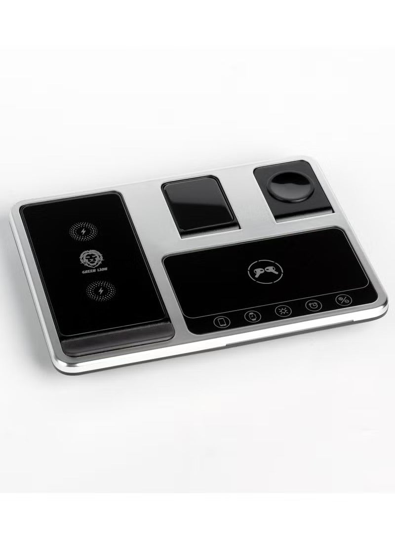 GREEN LION 4 in 1 Wireless Charging Station / Built-In Safety / Innovative Design / Charge Three Devices at Once / Fast Charging / Digital Clock / One Touch Automatic Lift - Grey - Image 3