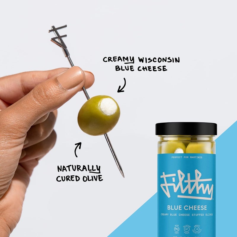Filthy Food Filthy Blue Cheese Stuffed Olives - Premium Cocktail Garnish in 8.5 Oz Jar - Image 4
