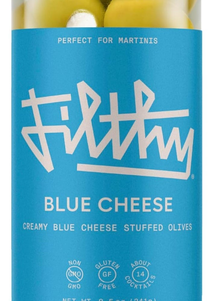 Filthy Food Filthy Blue Cheese Stuffed Olives - Premium Cocktail Garnish in 8.5 Oz Jar - Image 1