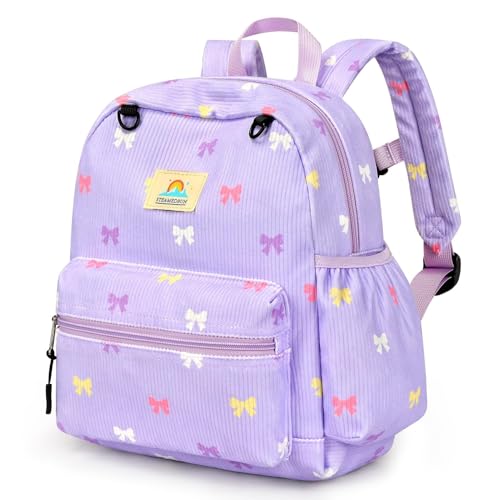 STEAMEDBUN Corduroy Toddler Backpack for Girls 24 Kids backpack for Girls 12 inch Preschool Kindergarten Backpacks Purple Bow - Image 1