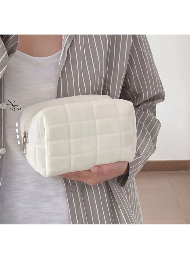 White Large Capacity Makeup Travel Organizer Bag For Women Cosmetics Skincare Brushes Phone - Image 2