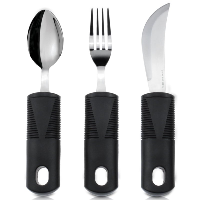 Vive Adaptive Utensil Set Arthritis Aid Silverware for Parkinsons Hand Tremors Easy Grip for Shaking and Trembling Hands Heavy Stainless Steel Spoon Regular