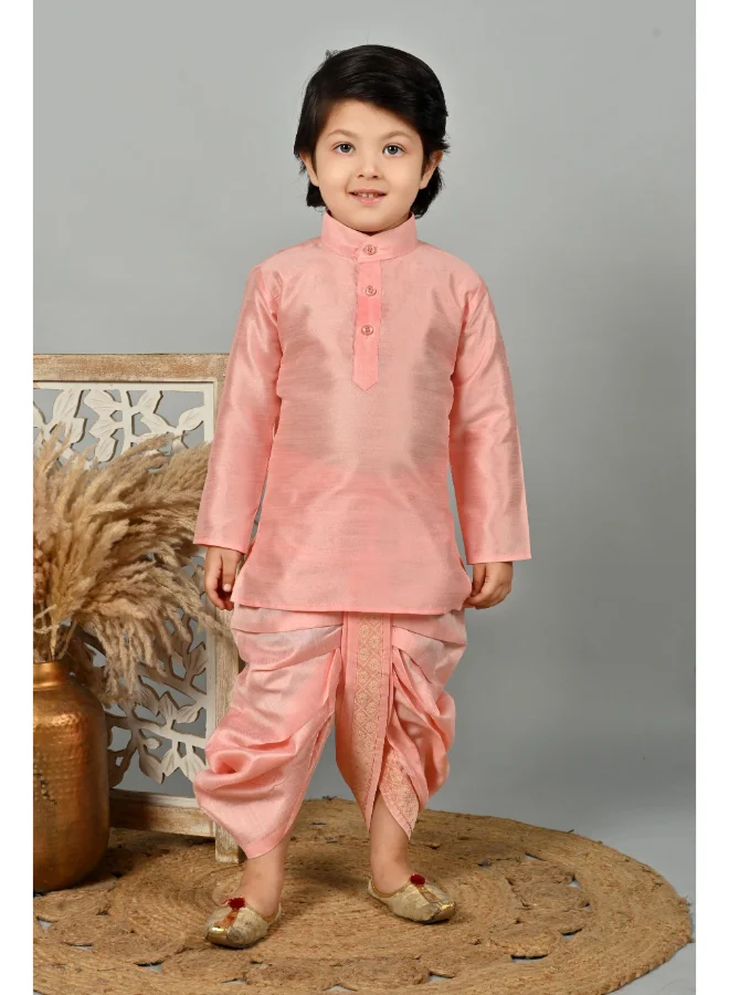 BT DEZINES Boys Rose Pink Kurta Dhoti Set with Waistcoat