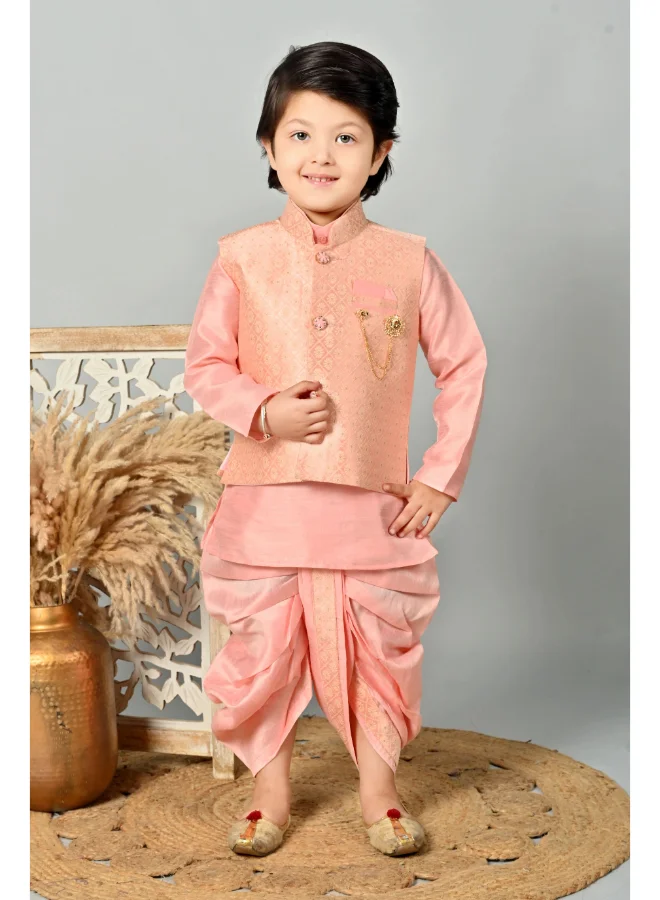 BT DEZINES Boys Rose Pink Kurta Dhoti Set with Waistcoat