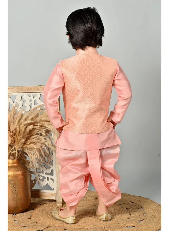 BT DEZINES Boys Rose Pink Kurta Dhoti Set with Waistcoat