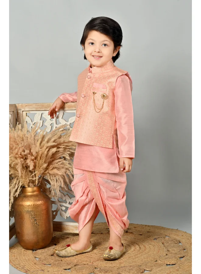 BT DEZINES Boys Rose Pink Kurta Dhoti Set with Waistcoat