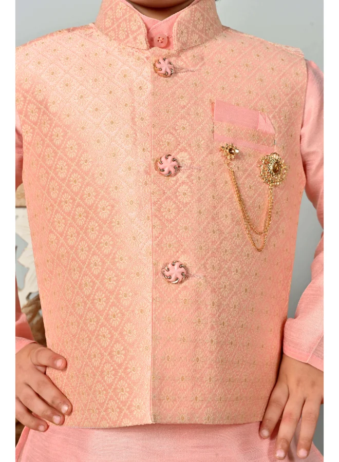 BT DEZINES Boys Rose Pink Kurta Dhoti Set with Waistcoat