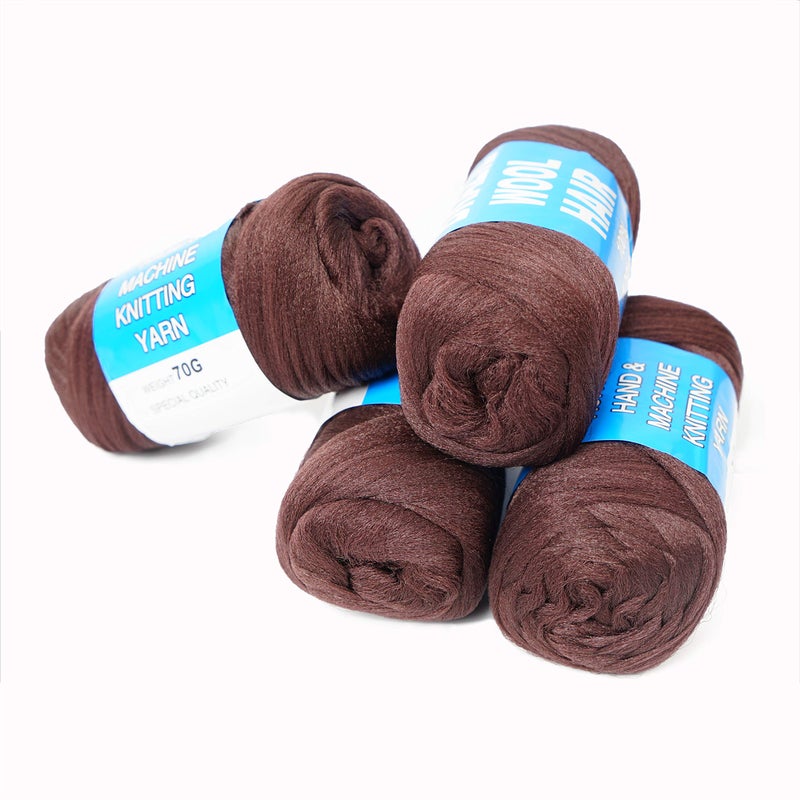 Youngther 100% Brazilian Wool Hair Acrylic Yarn for African Braids/Senegalese Twist/Faux Locs/Wraps and Crochet Hook(4 Roll,Coffee Brown) - Image 4