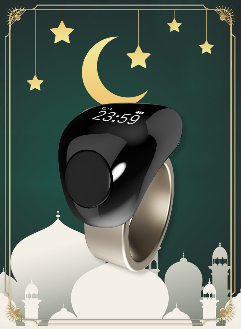 يو إل اتش واي سي خاتم تسبيح ذكر ذكي، عداد قابل للتعديل، مقاس (18 و20 مم)، يدعم التطبيق، خاتم تذكير بالصلاة، خاتم ذكر مضاد للماء، للمسلمين (اللون الأصلي معدني للغاية) - Image 1