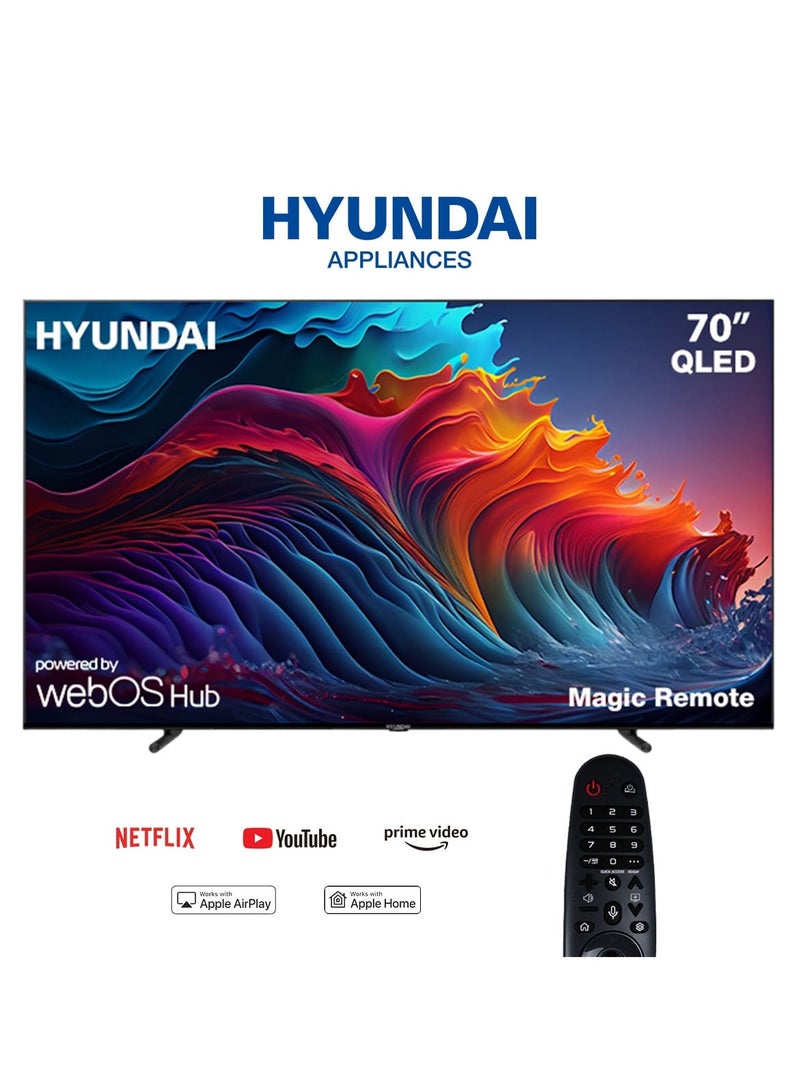 هيونداي تلفزيون ذكي QLED بدقة 4K UHD بدون إطار، مقاس 70 بوصة، مزود برسيفر مدمج، لون أسود - L70HYNDA750 - Image 1