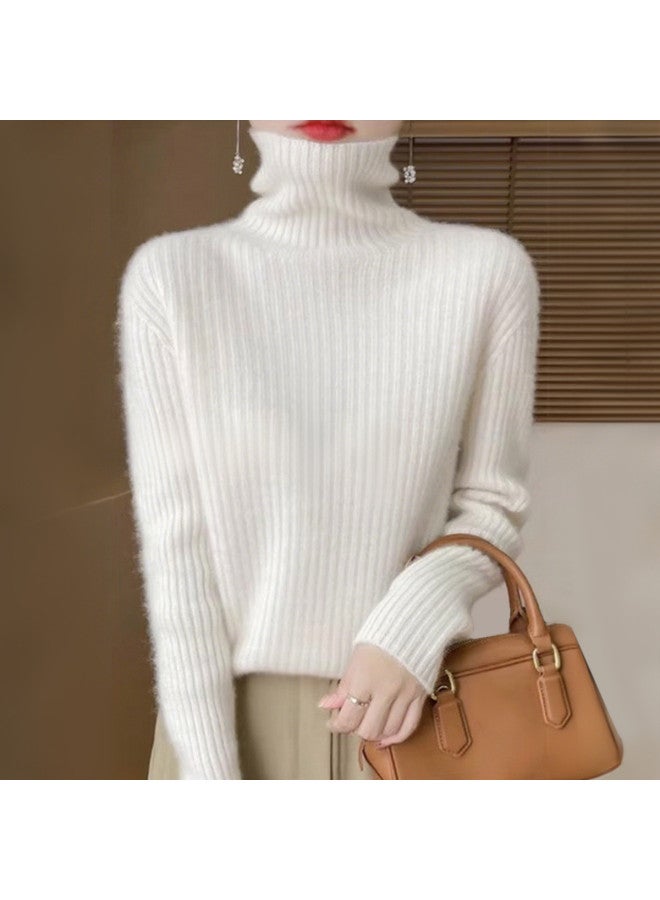 Modal Solid Color Elegant High Neck Thick Rib Long Sleeve Knitted Base Shirt Women Autumn Winter Fashion Casual Versatile Sweater Inner Wear Top - Image 5