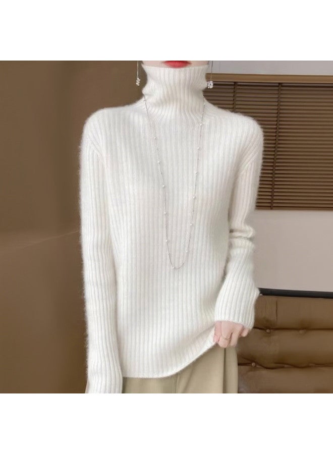 Modal Solid Color Elegant High Neck Thick Rib Long Sleeve Knitted Base Shirt Women Autumn Winter Fashion Casual Versatile Sweater Inner Wear Top - Image 3