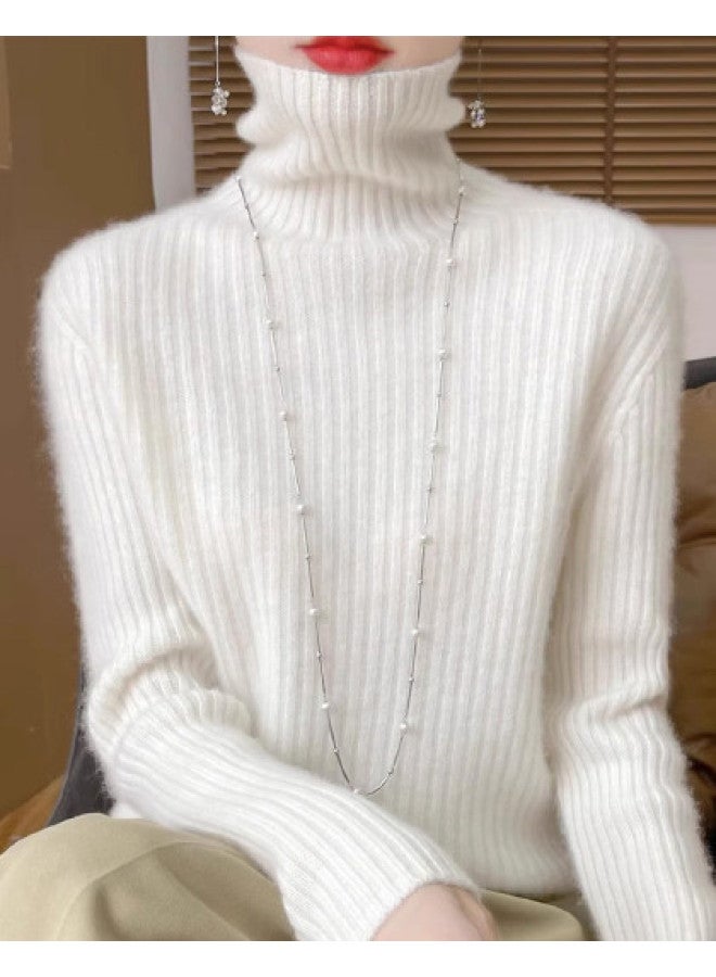 Modal Solid Color Elegant High Neck Thick Rib Long Sleeve Knitted Base Shirt Women Autumn Winter Fashion Casual Versatile Sweater Inner Wear Top - Image 1