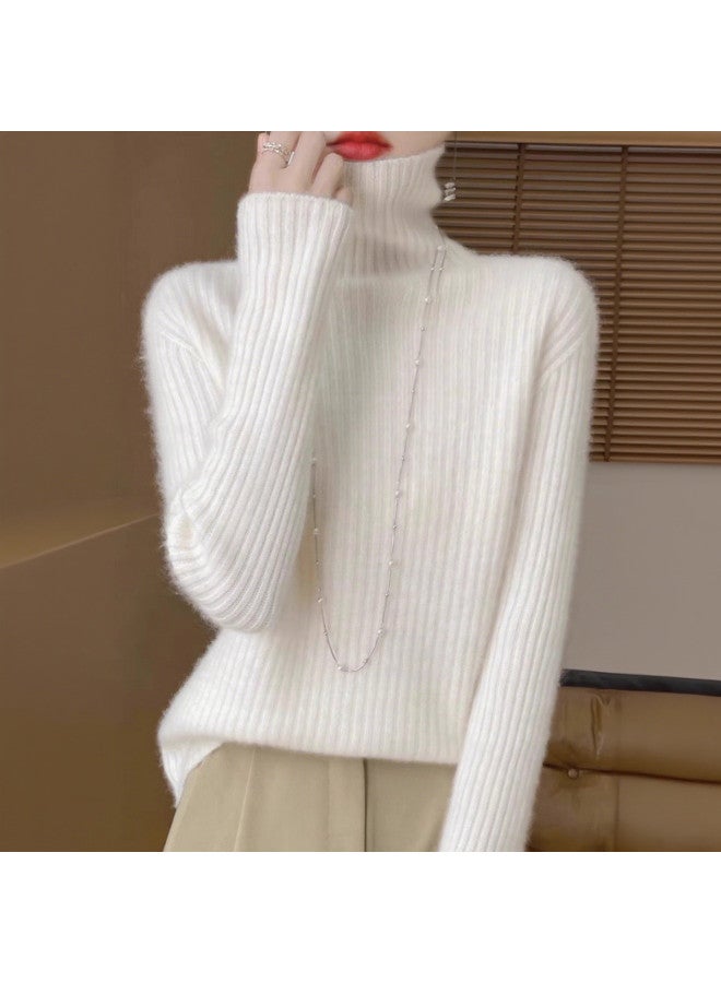 Modal Solid Color Elegant High Neck Thick Rib Long Sleeve Knitted Base Shirt Women Autumn Winter Fashion Casual Versatile Sweater Inner Wear Top - Image 4