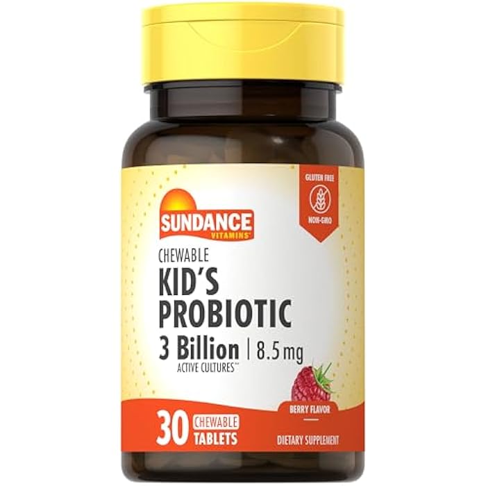 Sundance Kid's Chewable Probiotic | 30 Tablets | 3 Billion Active Cultures | Berry Flavor | Vegetarian, Non-GMO, and Gluten Free Supplement - Image 1