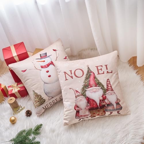 Mayler Yee Christmas Throw Pillow Covers Set of 4 for Living Room Soft Cozy Velvet Snowman Star Snowflake Tree Cushion Cover Festival Sytle Decorative Home Christmas 18x18 Inch - Image 3