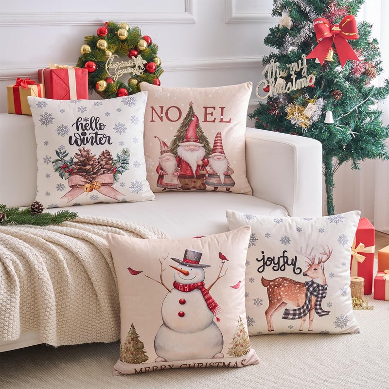 Mayler Yee Christmas Throw Pillow Covers Set of 4 for Living Room Soft Cozy Velvet Snowman Star Snowflake Tree Cushion Cover Festival Sytle Decorative Home Christmas 18x18 Inch - Image 2