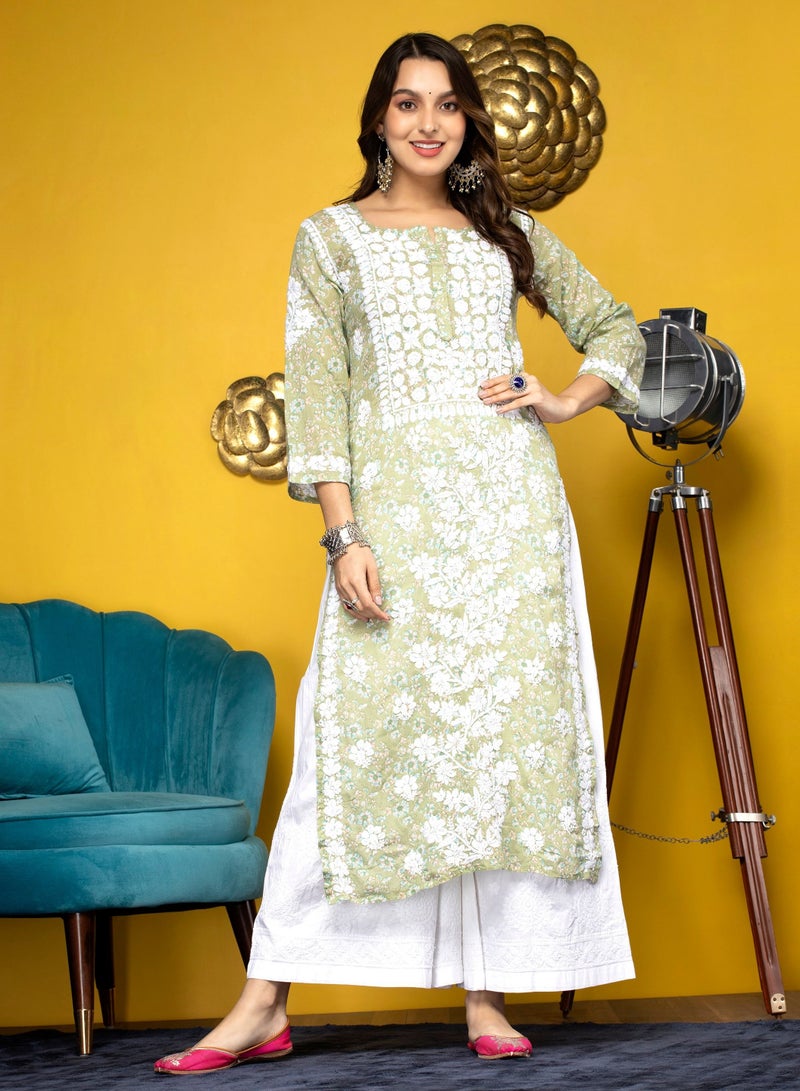 Alaya Women Hand Embroidered Chikankari Cotton Kurta-AL3637 - Image 1