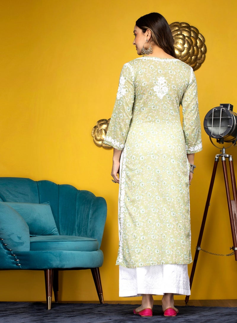 Alaya Women Hand Embroidered Chikankari Cotton Kurta-AL3637 - Image 2