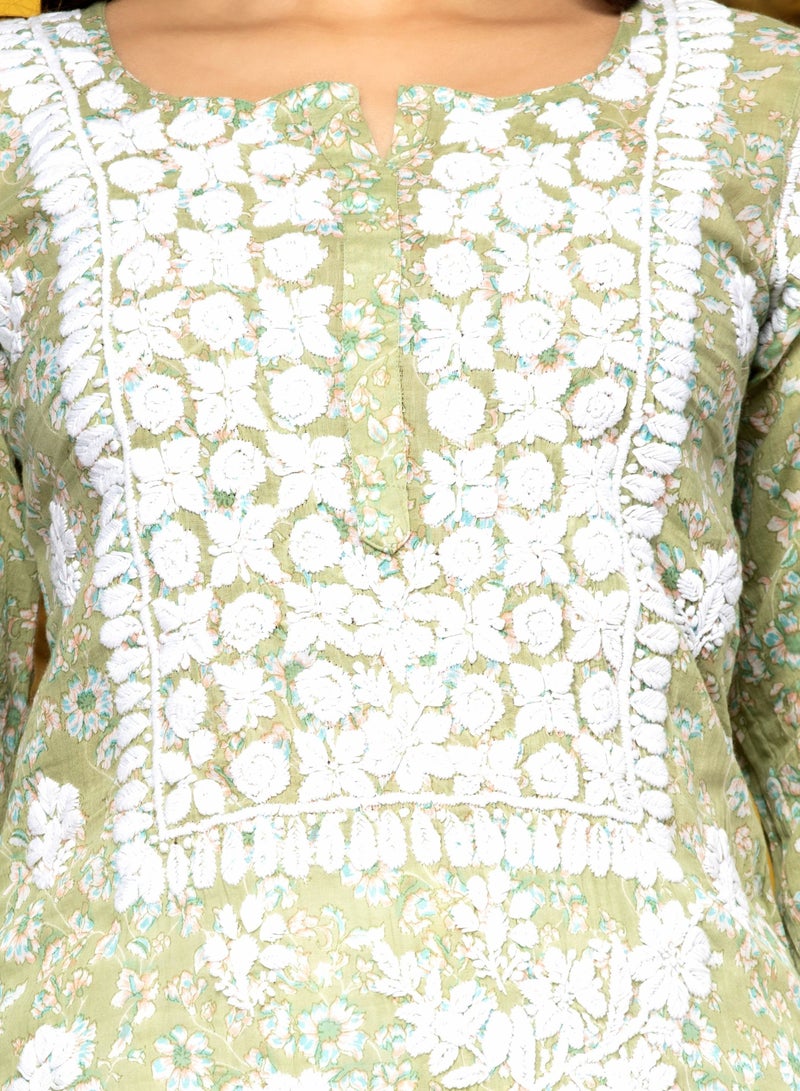 Alaya Women Hand Embroidered Chikankari Cotton Kurta-AL3637 - Image 5