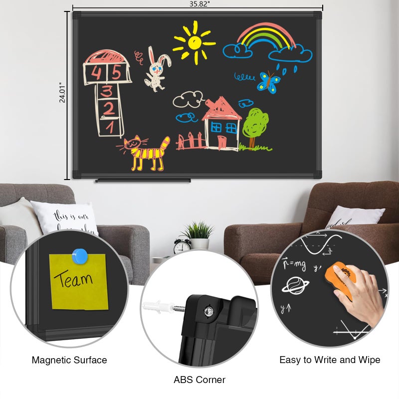 XBoard Magnetic Chalkboard Blackboard 36 x 24, Chalkboard Signs with Black Aluminium Frame, Pin Collections - Image 3