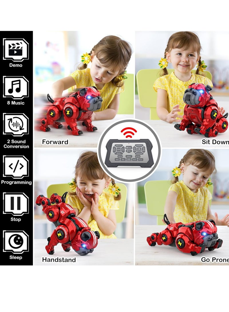 كلب آلي للأطفال، كلب روبوت روبوت قابل لإعادة الشحن قابل للبرمجة عن بعد مع وظيفة الغناء والرقص واللمس، لعبة كلب آلي للأولاد من سن 5 6 7 8 8 9 10+ هدايا أعياد الميلاد، أحمر - Image 4