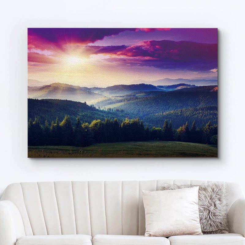 wall26 Canvas Print Wall Art - Sunrise Over Mountains - Image 2
