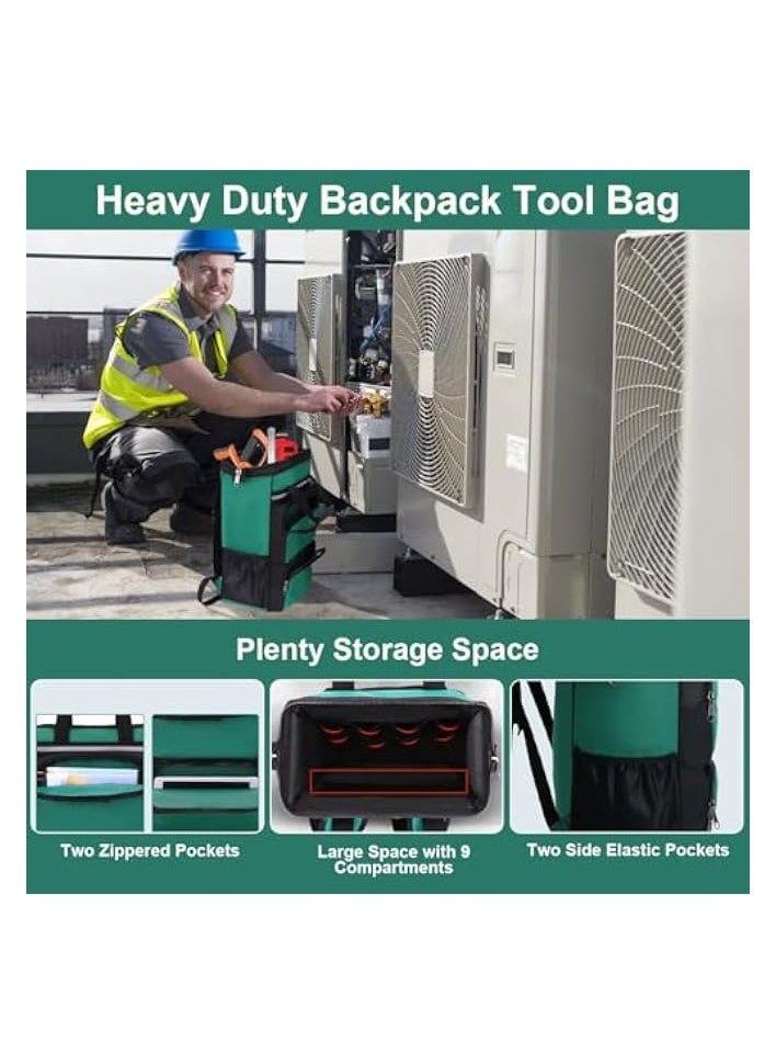 erorex Tool Backpack Bag Heavy Duty Jobsite Tool Backpack, Durable Handle Shoulder Strap Waterproof Electrician Organizer with 13 Pockets, Large Industrial Construction Work Storage Carrier Bag for Hand Tool  - Image 3