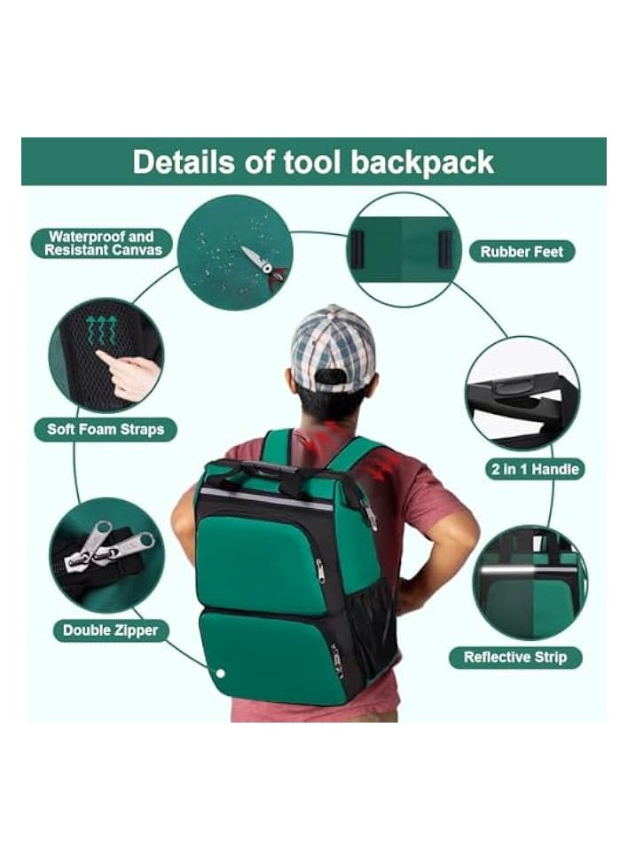 erorex Tool Backpack Bag Heavy Duty Jobsite Tool Backpack, Durable Handle Shoulder Strap Waterproof Electrician Organizer with 13 Pockets, Large Industrial Construction Work Storage Carrier Bag for Hand Tool  - Image 4