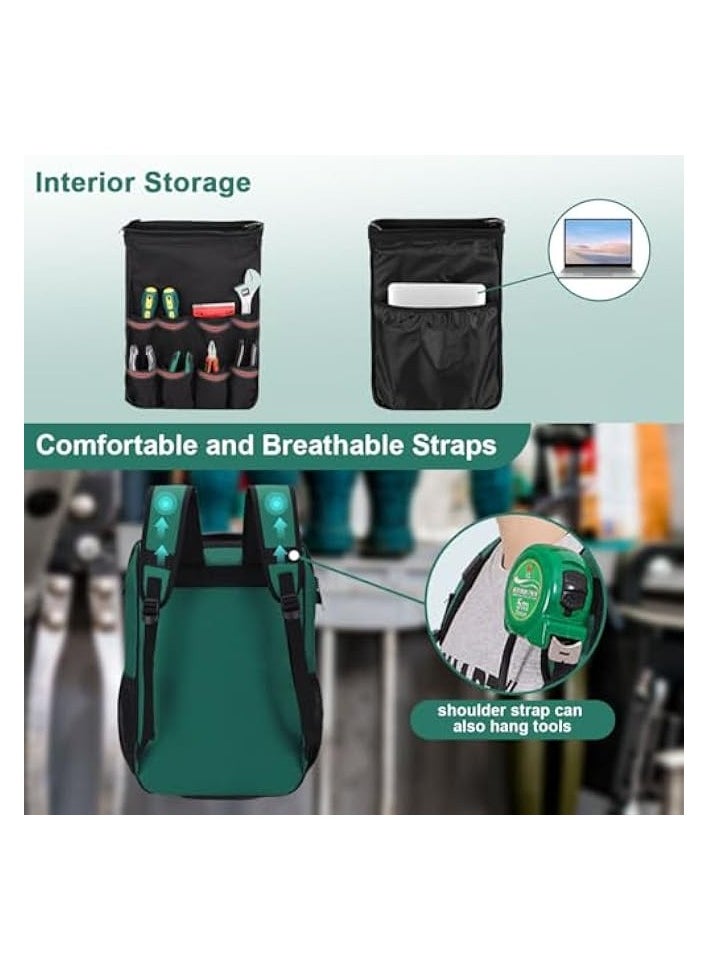 erorex Tool Backpack Bag Heavy Duty Jobsite Tool Backpack, Durable Handle Shoulder Strap Waterproof Electrician Organizer with 13 Pockets, Large Industrial Construction Work Storage Carrier Bag for Hand Tool  - Image 2
