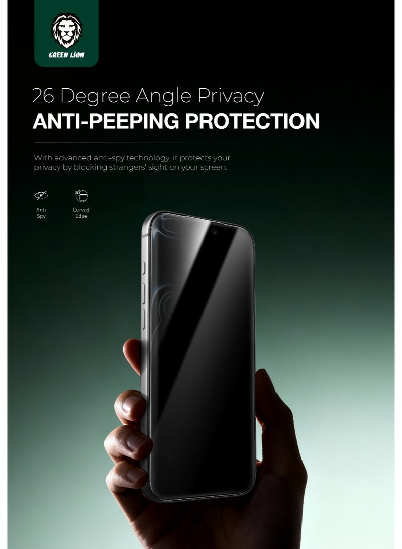 GREEN LION iPhone 17 Pro Max Privacy Glass Sir Louis 3D Curved Privacy Glass / Anti Scratch Screen Protector / Anti Fingerprint / Grease Resistance / HD Crystal Clear / 3D Curved Edge - Black Edge/Privacy - Image 3