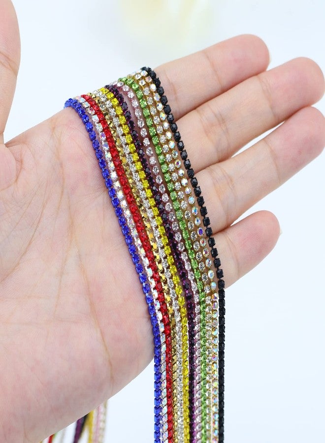 Dowarm 12 Yards 2MM Crystal Rhinestone Close Chain Trim, 12 Colors Rhinestone Chain for Sewing Crocs Shoes Clothes Cups, Craft Jewelry Wedding Bouquet DIY Decoration, SS6, 12 Colors - Image 2