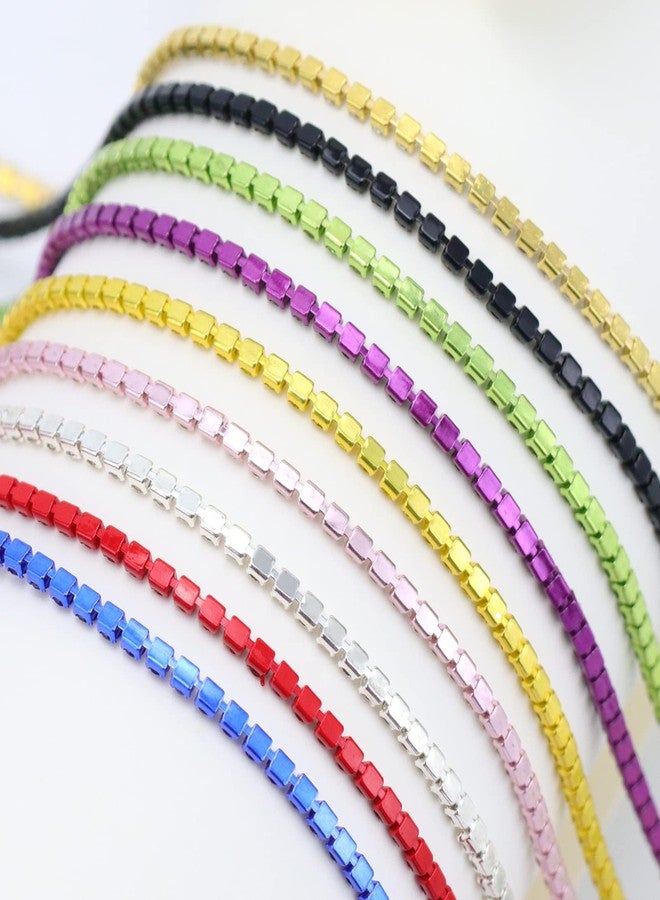 Dowarm 12 Yards 2MM Crystal Rhinestone Close Chain Trim, 12 Colors Rhinestone Chain for Sewing Crocs Shoes Clothes Cups, Craft Jewelry Wedding Bouquet DIY Decoration, SS6, 12 Colors - Image 3
