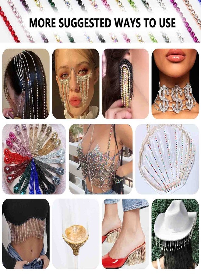 Dowarm 12 Yards 2MM Crystal Rhinestone Close Chain Trim, 12 Colors Rhinestone Chain for Sewing Crocs Shoes Clothes Cups, Craft Jewelry Wedding Bouquet DIY Decoration, SS6, 12 Colors - Image 5