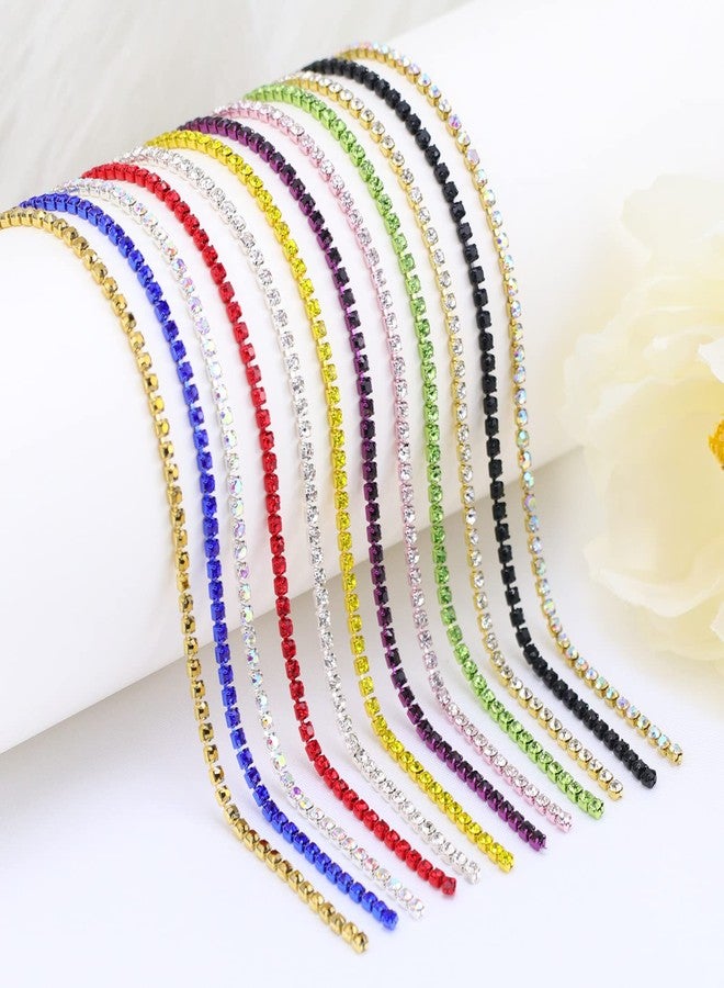 Dowarm 12 Yards 2MM Crystal Rhinestone Close Chain Trim, 12 Colors Rhinestone Chain for Sewing Crocs Shoes Clothes Cups, Craft Jewelry Wedding Bouquet DIY Decoration, SS6, 12 Colors - Image 1