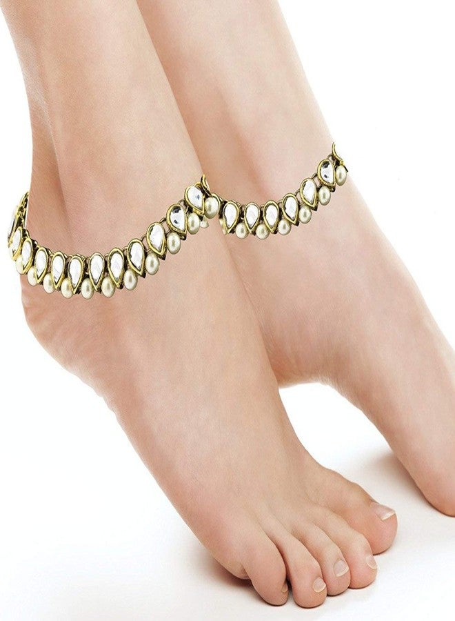 ZIVOM® Bridal Antique Traditional Kundan Pearl Gold Plated Payal Anklet Pair 22Cm For Women - Image 3