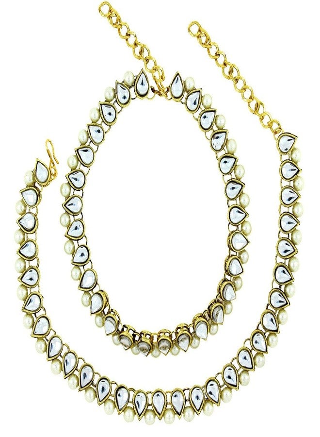 ZIVOM® Bridal Antique Traditional Kundan Pearl Gold Plated Payal Anklet Pair 22Cm For Women - Image 1