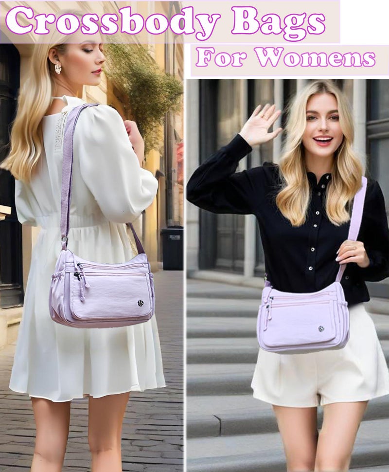 Wytidian Crossbody Bags for Women Waterproof Nylon Shoulder Bag Roomy Multiple Pockets Messenger Purses Handbags (Pink Purple) - Image 2