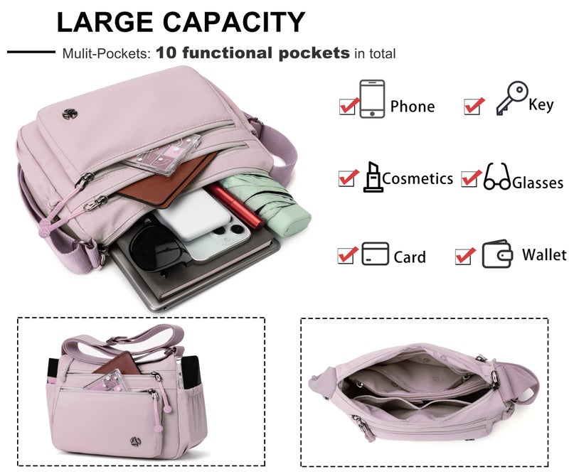 Wytidian Crossbody Bags for Women Waterproof Nylon Shoulder Bag Roomy Multiple Pockets Messenger Purses Handbags (Pink Purple) - Image 5