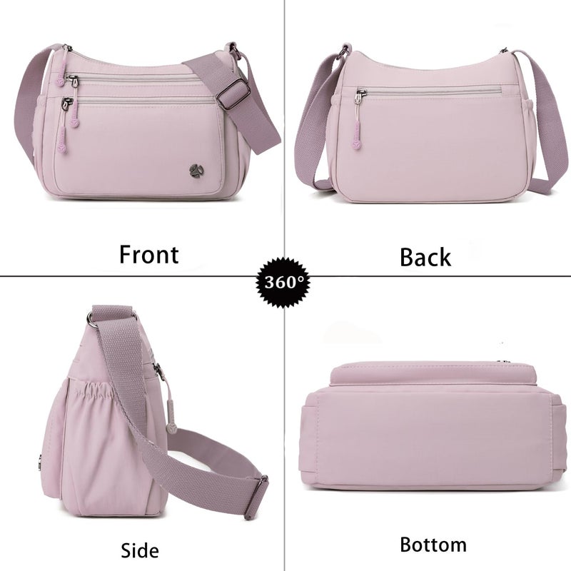 Wytidian Crossbody Bags for Women Waterproof Nylon Shoulder Bag Roomy Multiple Pockets Messenger Purses Handbags (Pink Purple) - Image 3