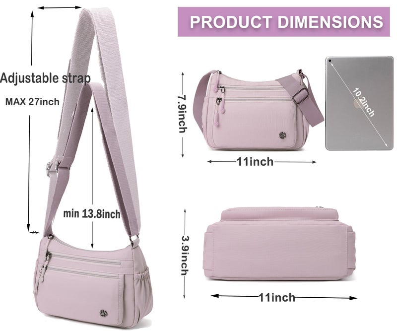 Wytidian Crossbody Bags for Women Waterproof Nylon Shoulder Bag Roomy Multiple Pockets Messenger Purses Handbags (Pink Purple) - Image 4