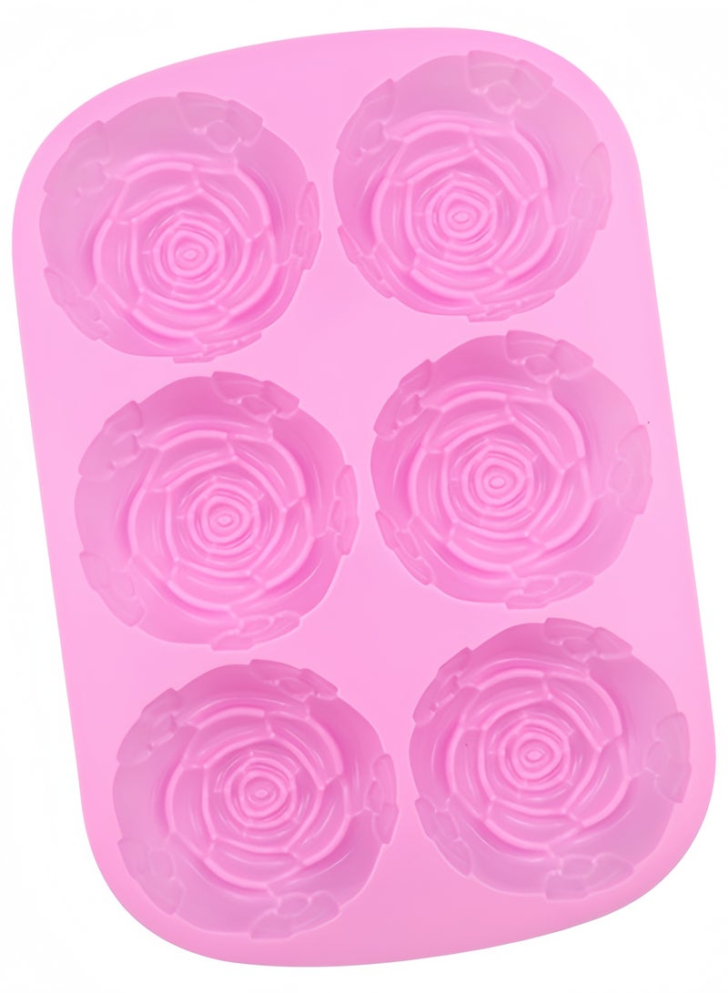 2-piece food grade silicone cake mold handmade 6-cavity rose flower high temperature resistant ice cube candy chocolate cake biscuit cupcake baking mold  - Image 3