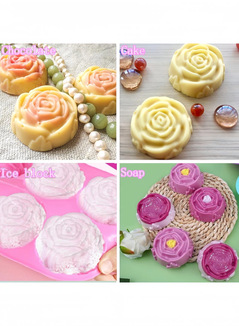2-piece food grade silicone cake mold handmade 6-cavity rose flower high temperature resistant ice cube candy chocolate cake biscuit cupcake baking mold  - Image 4
