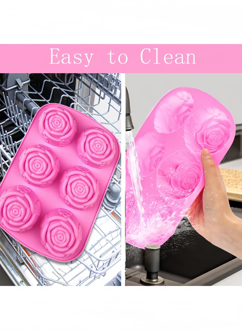 2-piece food grade silicone cake mold handmade 6-cavity rose flower high temperature resistant ice cube candy chocolate cake biscuit cupcake baking mold  - Image 5
