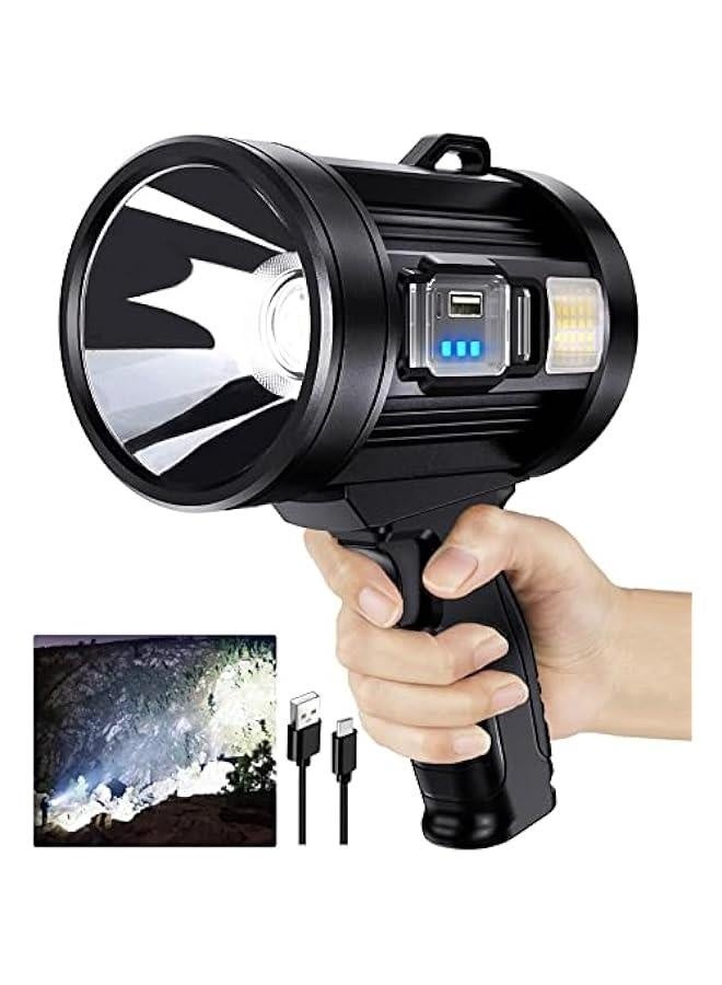 Rechargeable Spotlight Outdoor - 100000 Lumens Solar Handheld Led Spotlight Flashlight with Cob Light and Solar Panels - Lightweight and Portable Spot Light for Hunting Boating Marine - Image 1