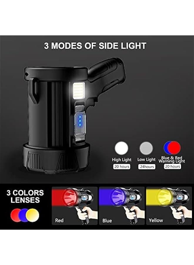 Rechargeable Spotlight Outdoor - 100000 Lumens Solar Handheld Led Spotlight Flashlight with Cob Light and Solar Panels - Lightweight and Portable Spot Light for Hunting Boating Marine - Image 3