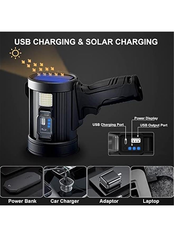 Rechargeable Spotlight Outdoor - 100000 Lumens Solar Handheld Led Spotlight Flashlight with Cob Light and Solar Panels - Lightweight and Portable Spot Light for Hunting Boating Marine - Image 4