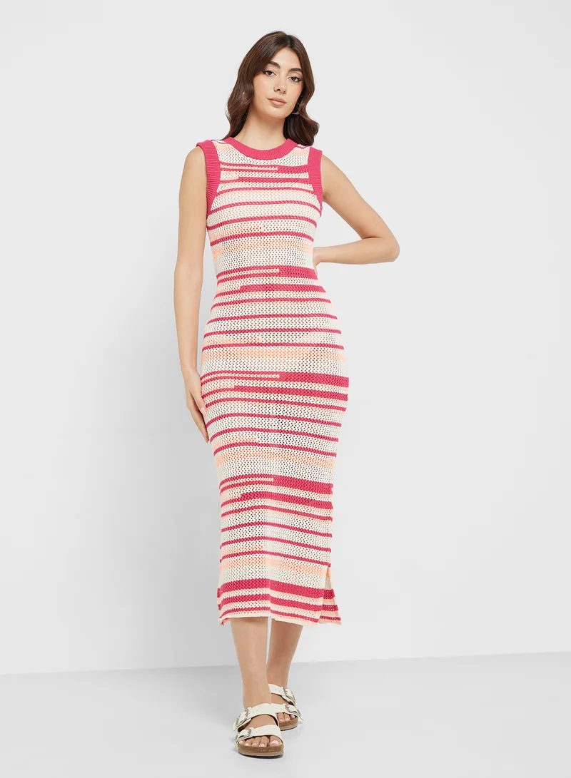 ONLY Crochet Knit Stripe Detail Dress